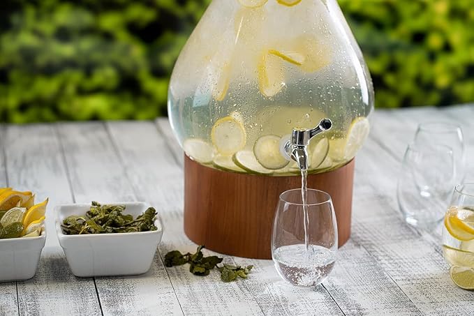 Classic Home Teardrop Clear Glass Ice Cold Beverage Drink Dispenser- 2.75 Gallon - Image 8