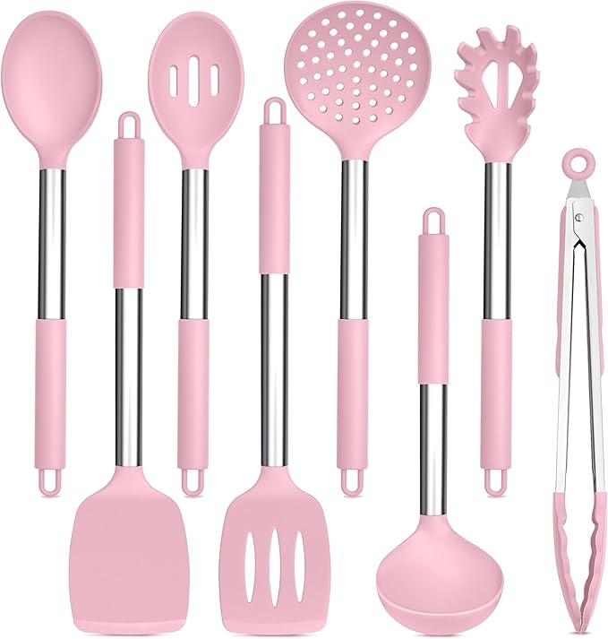 TeamFar Kitchen Utensils Set of 8, Silicone Utensils Kitchen Tools Set by TeamFar