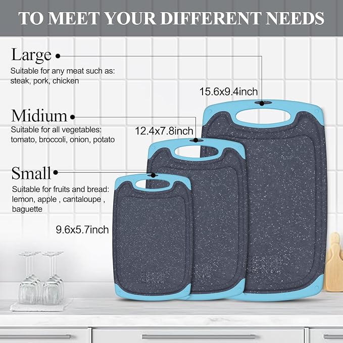 Plastic Cutting Board, 3 Pieces Dishwasher Safe Cutting Boards - Image 3