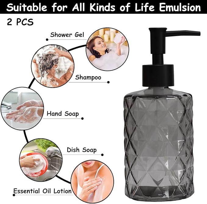 Glass Soap Dispenser with Black Plastic Pump, 12oz Refillable Liquid Hand Soap - Image 4