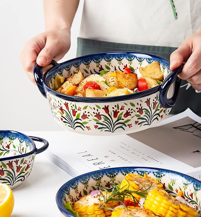 Vintage Style Tulip Flower Pattern Ceramic Bakeware Casserole Dish Baking Pan - Image 6