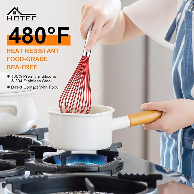 HOTEC 4 Pieces Silicone Whisks Set, Wire Balloon Whisks Egg Beater, Non-slip - Image 3
