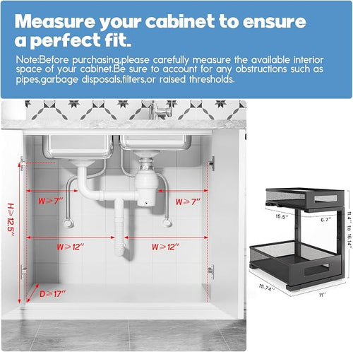1 Pack-11.4"-16.14"H Under Sink Storage Organizer, Large 2-Tier Elegant Mesh - Image 2