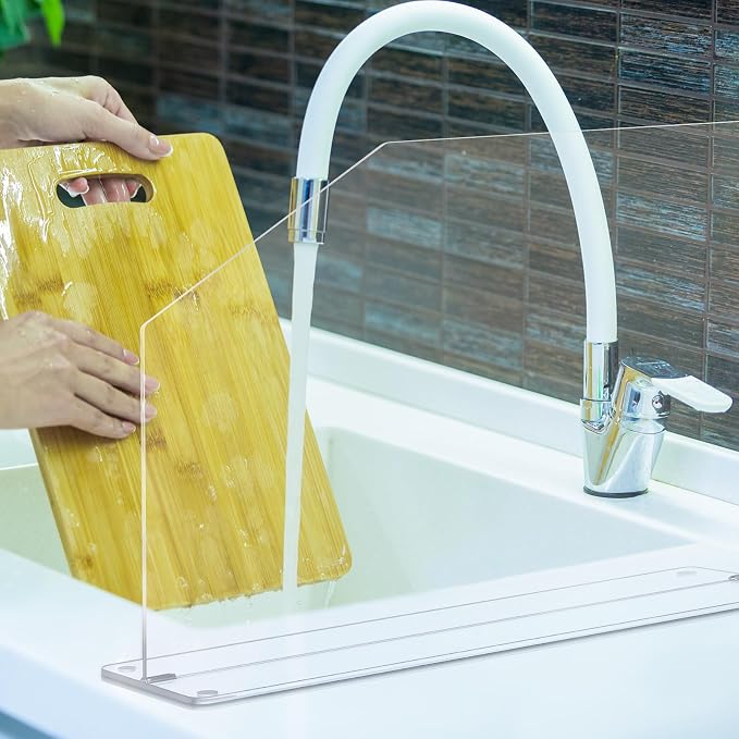 Vesici 2 Pcs Clear Acrylic Sink Splash Guard Freestanding Panel Barrier - Image 7