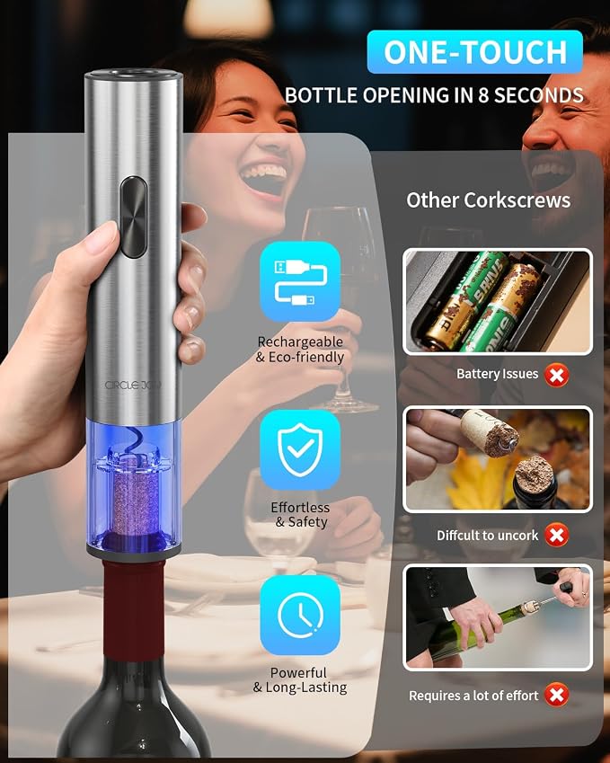 CIRCLE JOY Electric Wine Opener 7-in-1 Stainless Steel Rechargeable Electric - Image 2