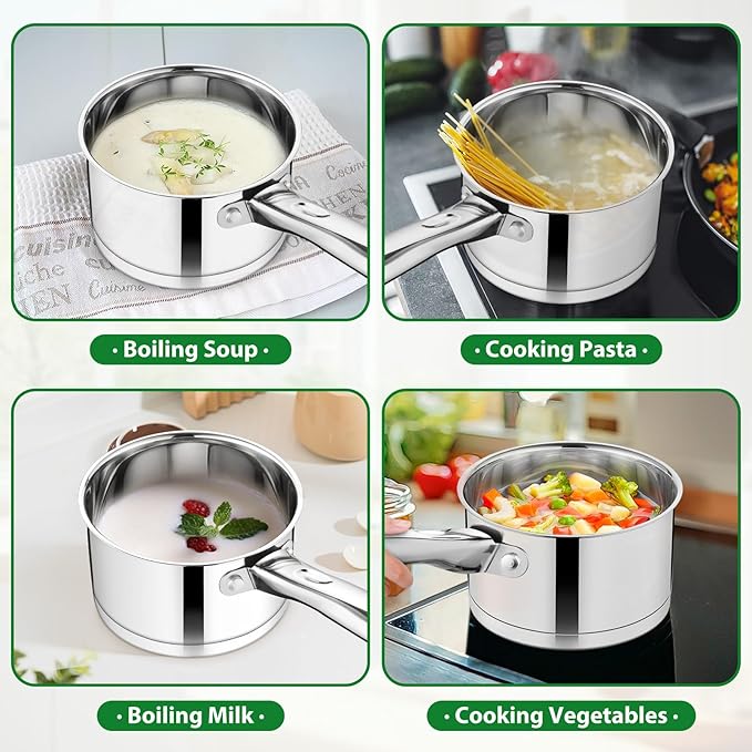 TeamFar 2 qt Saucepan with Lid, Stainless Steel Small Sauce Milk Pan with - Image 5