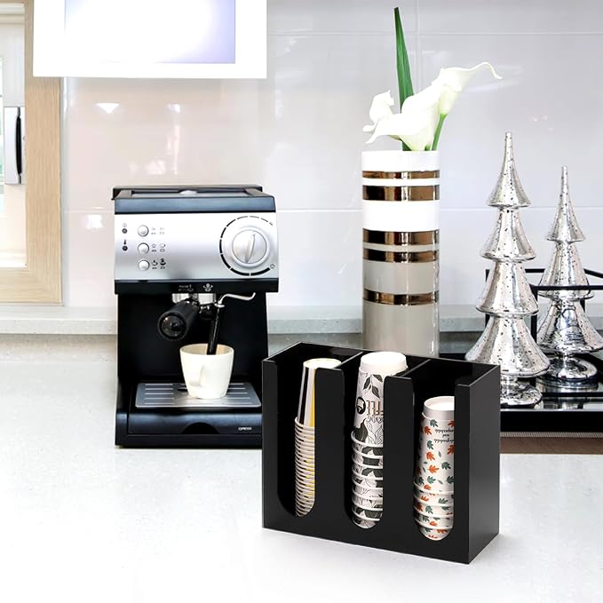 Acrylic Coffee Cup and Lid Storage Organizer Holder, 3 Compartments Disposable - Image 6
