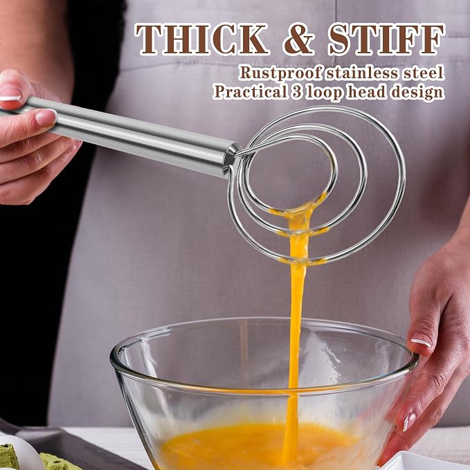 TEEVEA Danish Dough Whisk with Stainless Steel Hook Dutch Style Bread Mixer - Image 5