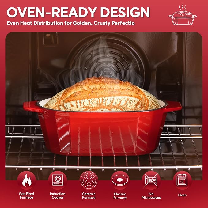 Enameled Cast Iron Dutch Oven for Bread Baking – 3QT Oval Round Heavy Duty - Image 3
