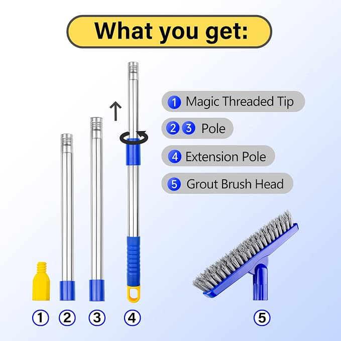 ITTAR Grout Brush with Long Adjustable Handle, Swivel Scrub Brush, V-Shape - Image 9