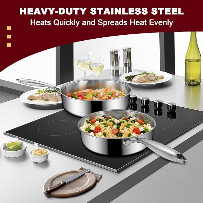 EWFEN 12 Inch Tri-Ply Stainless Steel Frying Pan, Compatible - Image 2