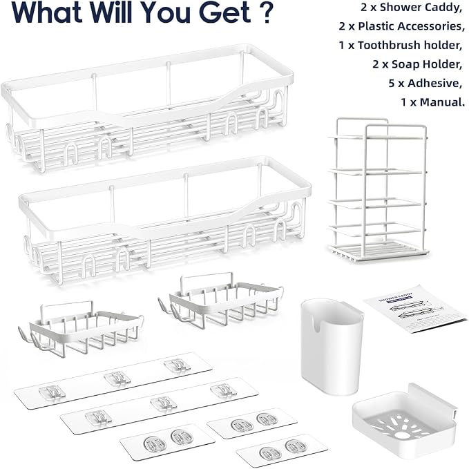 NESOMI Shower Caddy Adhesive Shower Organizer 7-Pack, Rustproof Stainless Steel - Image 7