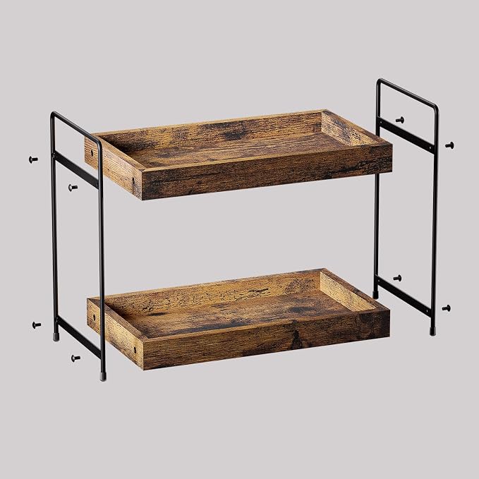 2-Tier Bathroom Counter Organizer, Wood Kitchen Countertop Spice Rack, Vanity - Image 6