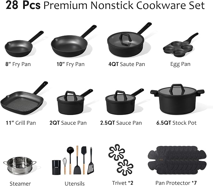 CAROTE 28PCS Pots and Pans Set, Nonstick Cookware Set Kitchen Non Stick - Image 2