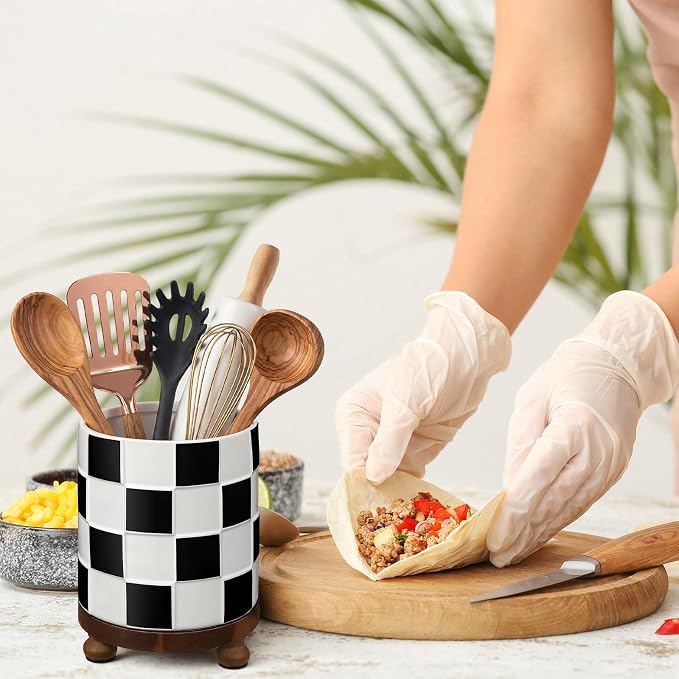 Kitchen Utensil Countertop Holder Checkered Utensil Crock - Image 5