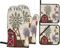 Oven Mitts and Pot Holders Sets of 4, Farmhouse Windmill and Barn House by DONMYER