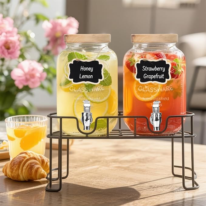 DHSBTLS 1 Gallon Glass Drink Dispensers, 2 Pack Clear Beverage Dispenser - Image 7