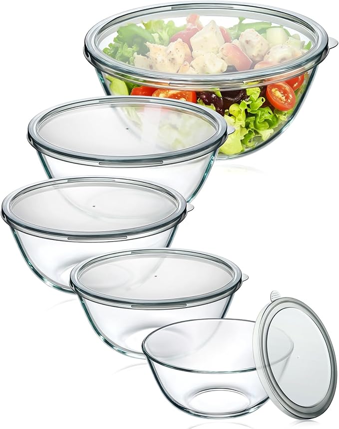 Glass Mixing Bowls with Lids Set of 5, Thick Glass Nesting Bowls by KEMETHYFocusesonCreatingEfficientStorageProductswithQualityMaterials