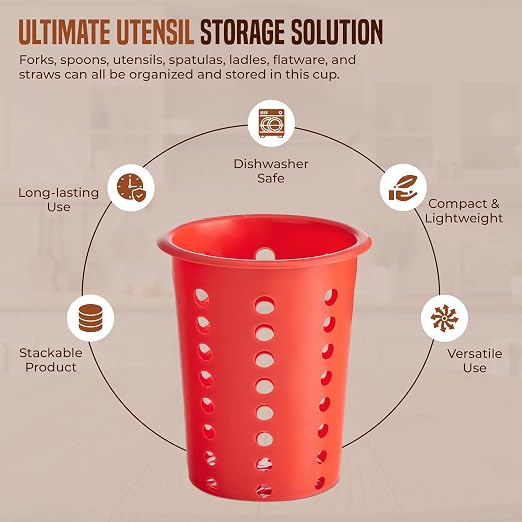 OCS Parts Perforated Utensil Drying Cups | Red | Set of 3 | Plastic Flatware - Image 5