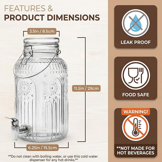 Kingrol 1 Gallon Glass Drink Dispenser - Image 3