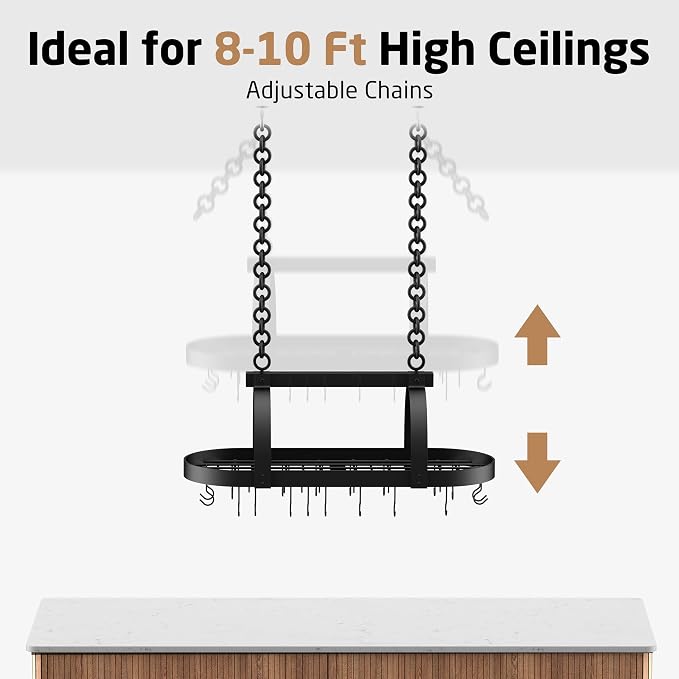 KES 48 Inch Large Hanging Pot Rack, Heavy Duty Oval Pot and Pan Hanging Rack - Image 8
