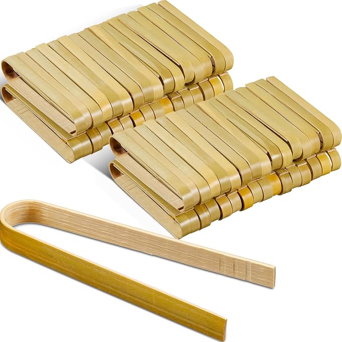 Patelai 90 Pieces Mini Bamboo Tongs Long Toast Tongs Disposable Wooden Cooking by Patelai