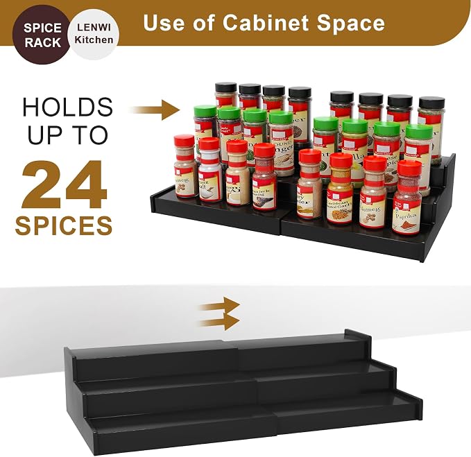Lenwi Spice Rack Organizer for Cabinet, 3 Tier Expandable Bamboo Spice Storage - Image 3
