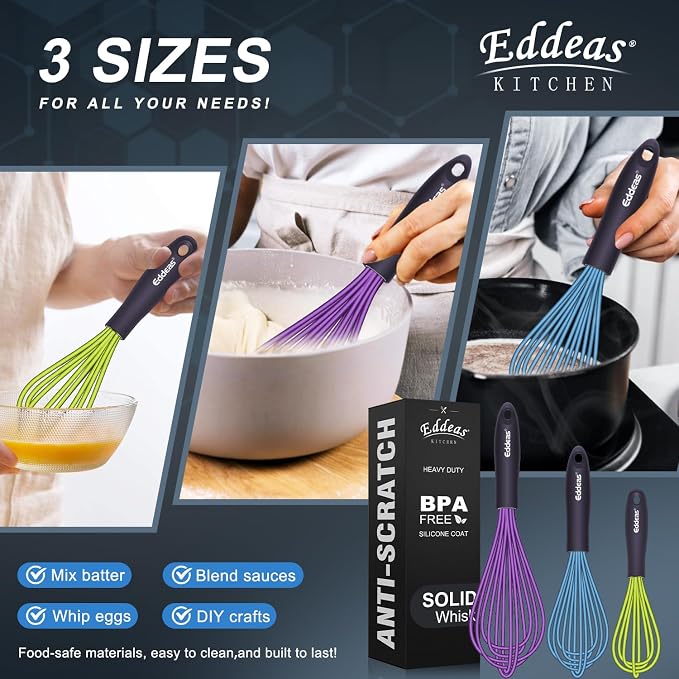 Eddeas Silicone Whisk, 500°F Heat Resistant Non Scratch Coated Whisks - Image 6