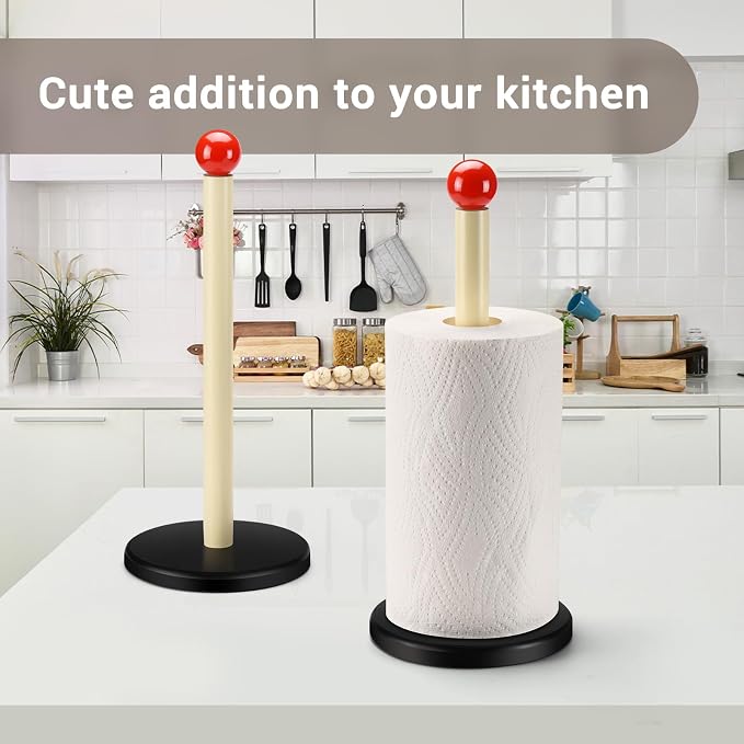 Paper Towel Holder, Cute Wooden Red Ball Kitchen Roll Stand Organizer - Image 2