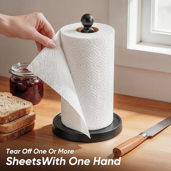 theaoo Paper Towel Holder Countertop, One-Handed Tear Paper Towel Stand - Image 2