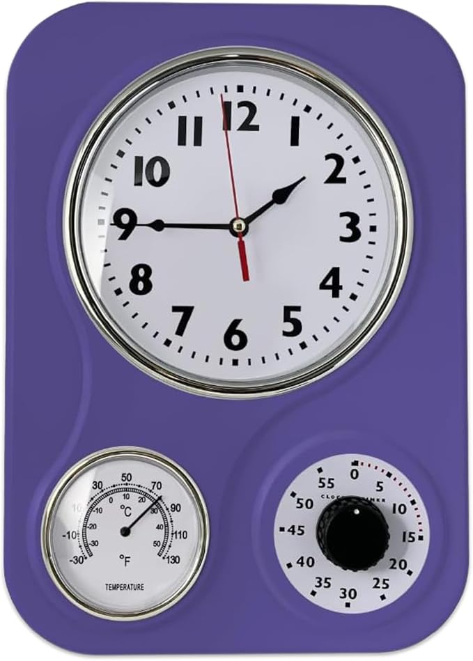 Lily's Home - 9.5 Inch x 12.5 Inch - Retro Kitchen Wall Clock, Vintage Wall by LilysHome