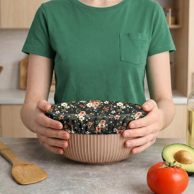 Patelai 10 Pcs Bowl Covers Reusable in 5 Size Stretch Cloth Fabric Elastic Food - Image 7