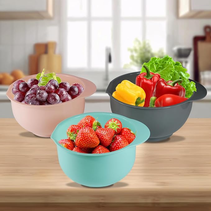 Set of 3 Mixing Bowls with Pour Spout-Nesting Design Saves Space - Image 7