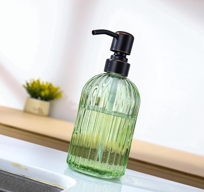 16Oz Green Glass Soap Dispenser - Image 4