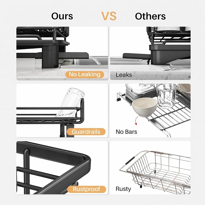 Over The Sink Large 2 Tier Dish Drying Rack Expandable, Dish Drainers - Image 3