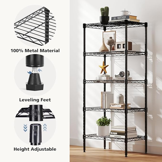 DUMOS 5-Tier Metal Wire Storage Shelves, Adjustable Standing Storage Rack Shelf - Image 4
