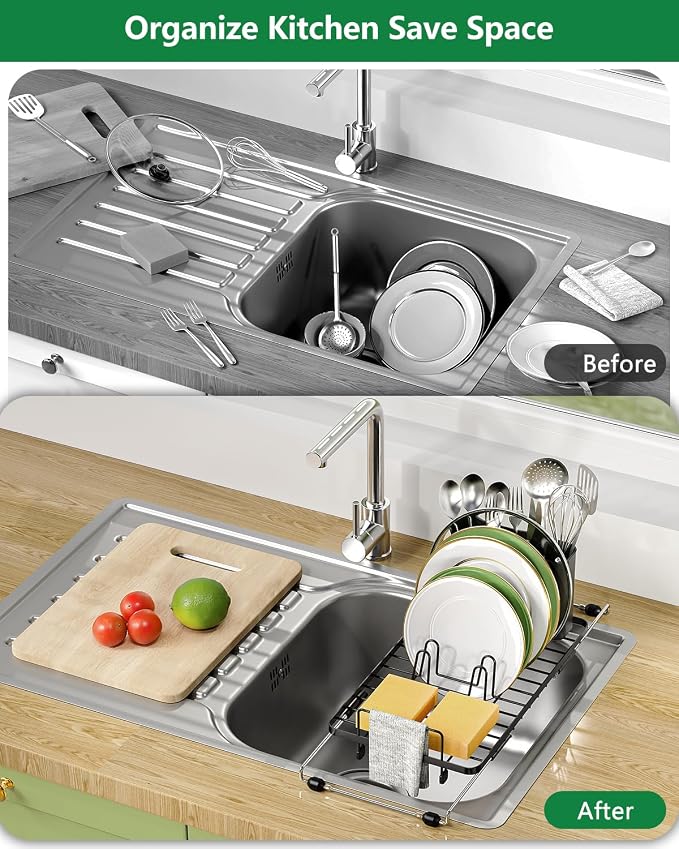 Small Dish Drying Rack, Expandable Sink Dish Rack Over Sinks, Dish Drainer - Image 7