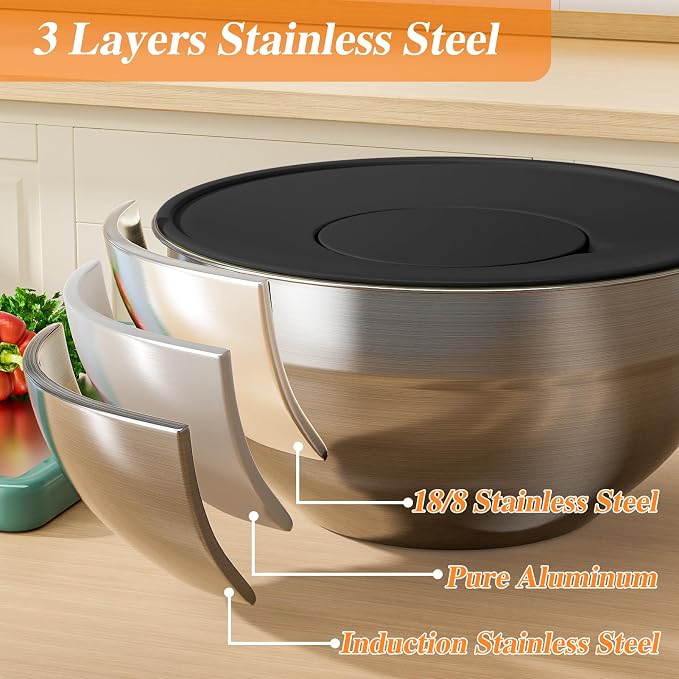 Mixing Bowls with Lids Set, Kitchen Food Storage Organizers Nesting Mixing Bowl - Image 6