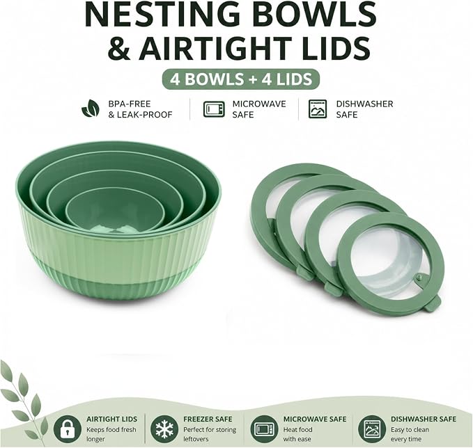 Mixing Bowls with Lids, 8-Piece Airtight Leak-Proof Nesting BPA-Free Bowl Set - Image 2