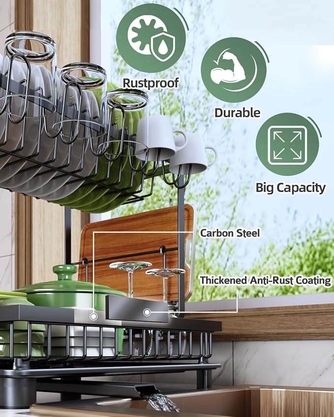 Dish Drying Rack, 2 Tier Space-Saving Dish Rack - Image 4