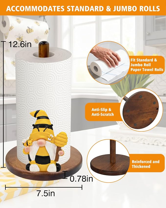 Paper Towel Holder, Honey Bee Kitchen Decor, Cute 3D Gnome Gifts - Image 5