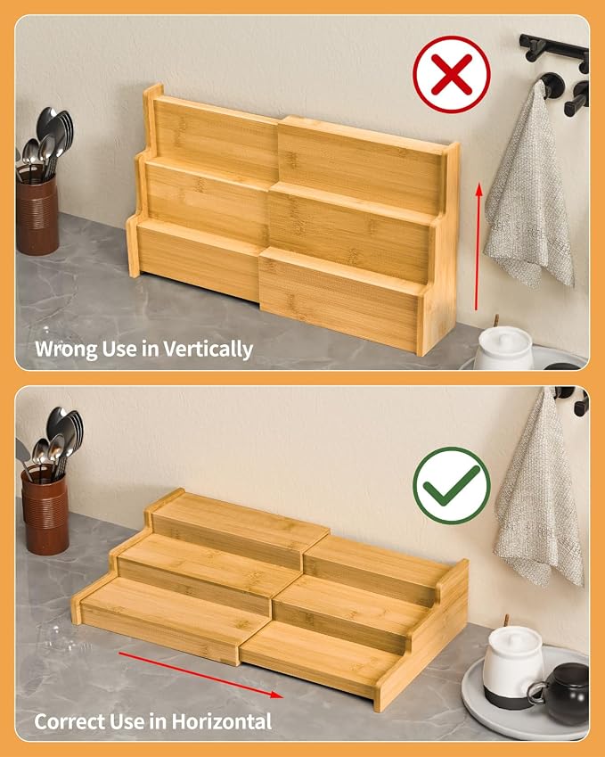 VenDotbi Spice Rack, 3-Tier Expandable Bamboo Spice Rack Organizer - Image 5