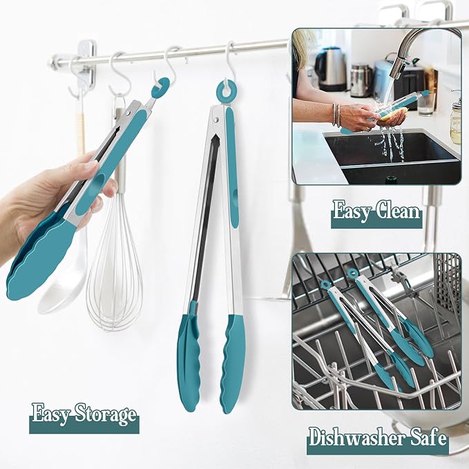 TeamFar Kitchen Tongs, Heat Resistant Silicone Tongs, Locking Design & - Image 5