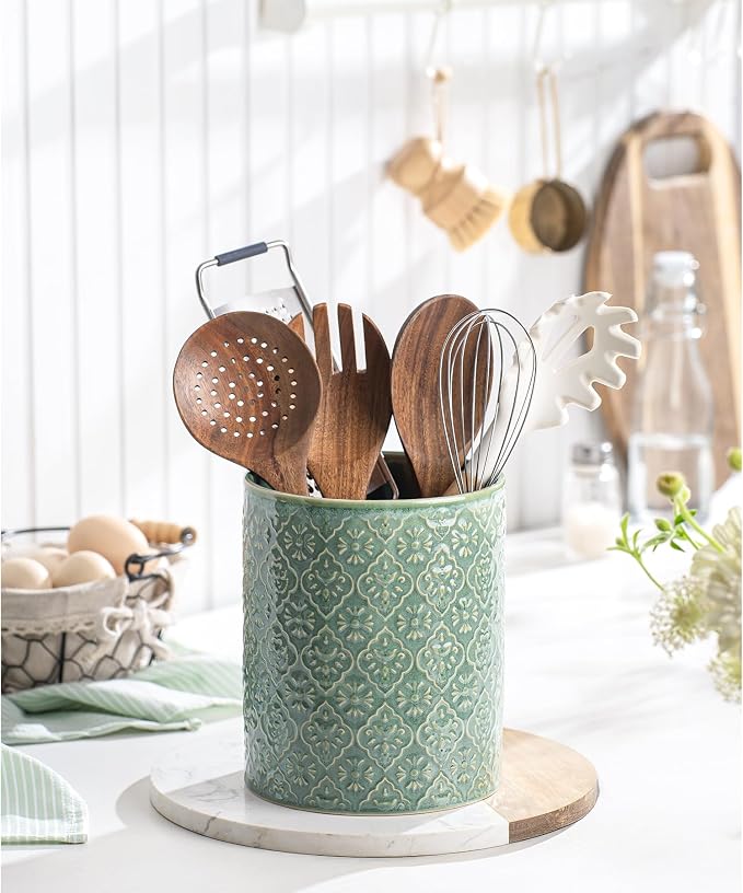 Kitchen Utensil Holder, 6x7 inch Large Ceramic Utensil Holder - Image 2