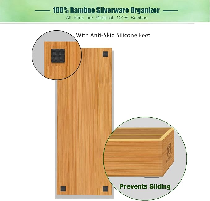 guiogc Bamboo Silverware Drawer Organizer, Kitchen Small Silverware Organizer - Image 3