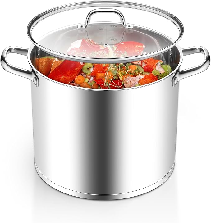 Homikit Large Stock Pot 14 Quart, Stainless Steel Chicken Soup Pot by Homikit