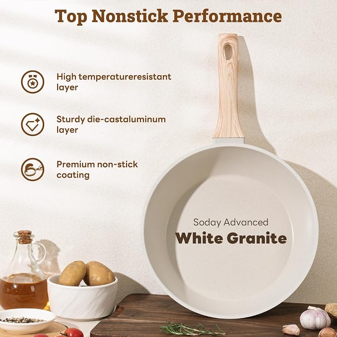 17 Pcs Pots and Pans Set Non stick，Cookware Sets White Granite Induction - Image 6