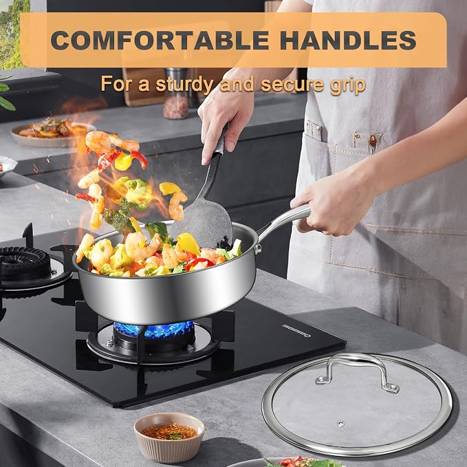 EWFEN Tri-Ply Stainless Steel Frying Pan 3QT, 10 Inch Deep Frying Pan - Image 3