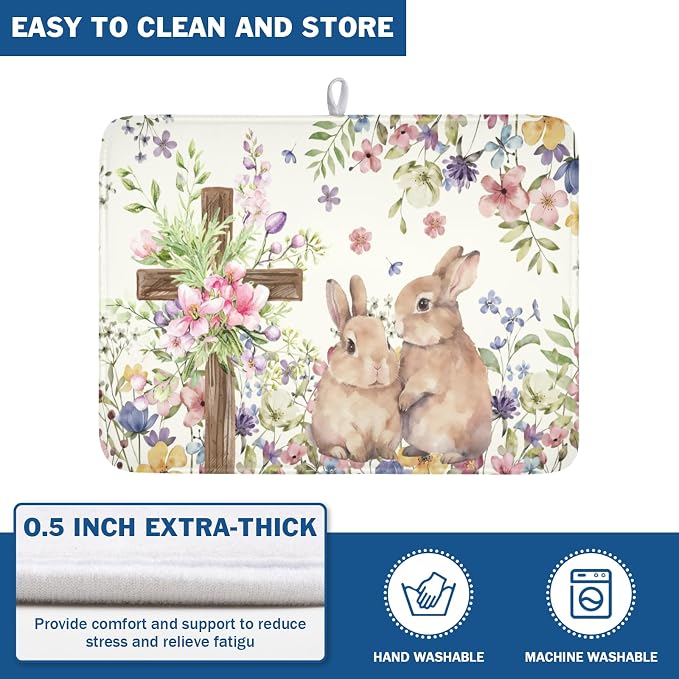 Easter Bunny Dish Drying Mat 18 x 24 Inch Rabbit Dish Drainer Rack Mat Colorful - Image 5