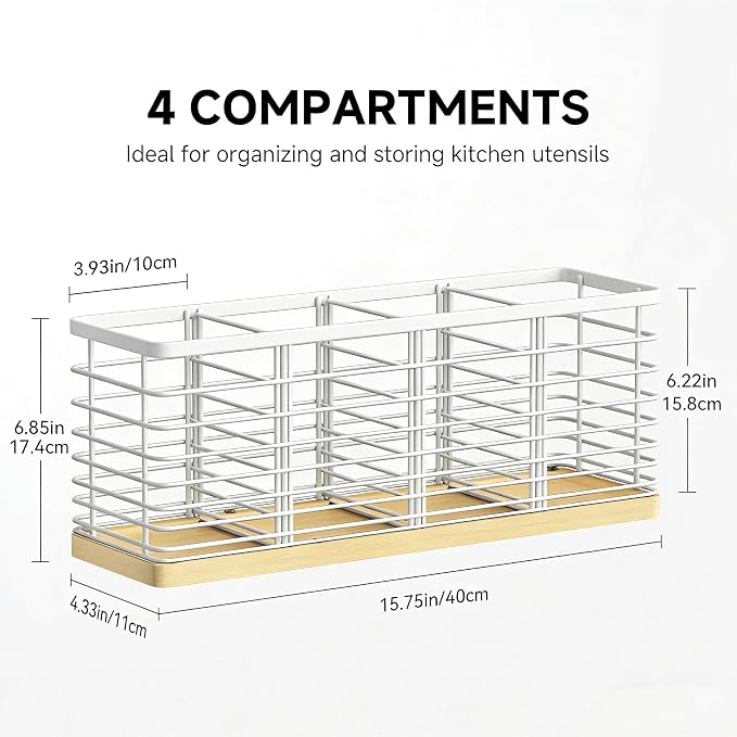 Kitchen Cooking Utensil Holder for Kitchen Counter, 4 Large White Compartments - Image 2